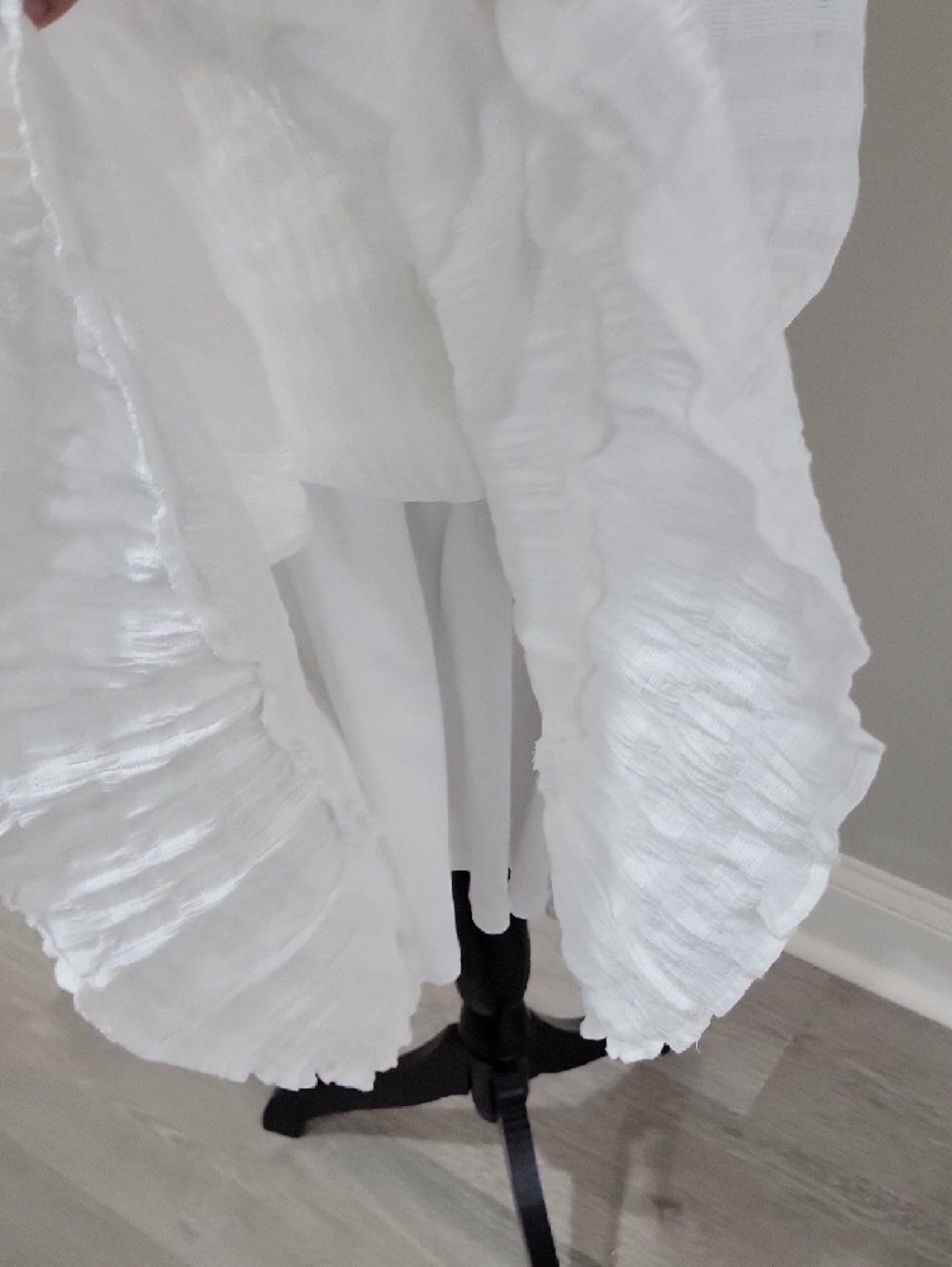 White Dress with Puff Sleeves and Side Cutouts - Picture 6 of 11